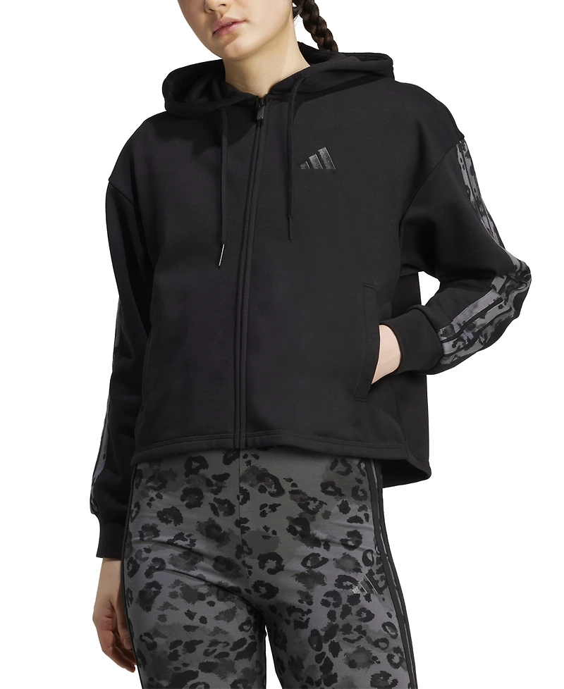 adidas Women's Animal-Print 3-Stripe French Terry Zip Hoodie
