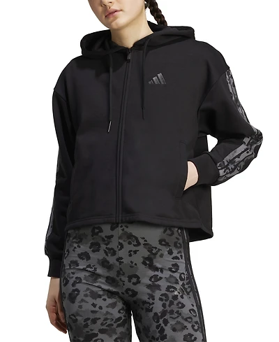adidas Women's Animal-Print 3-Stripe French Terry Zip Hoodie