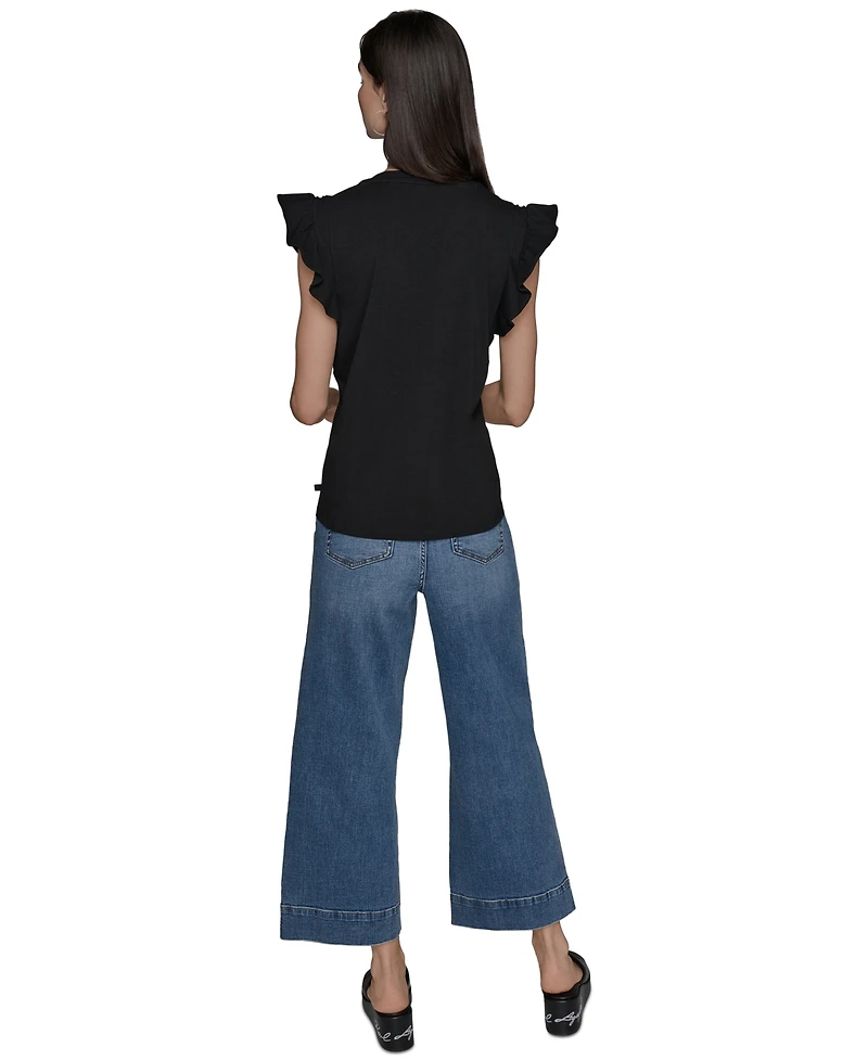 Karl Lagerfeld Paris Women's Studded Ruffle Knit Top