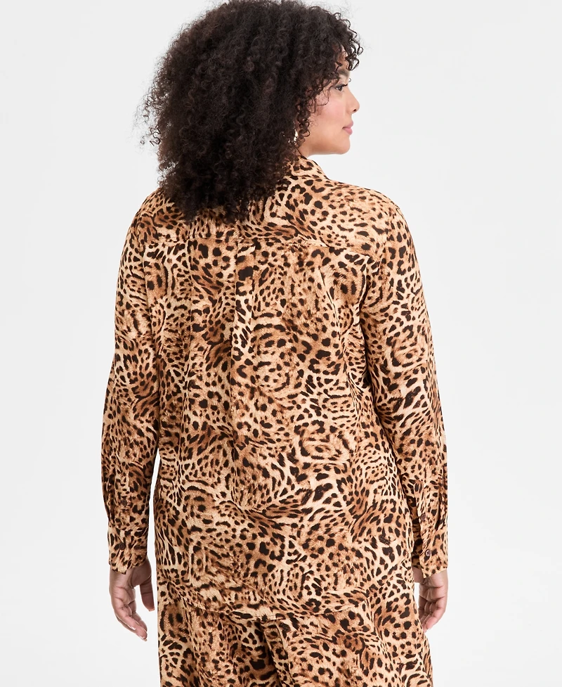 I.n.c. International Concepts Plus Animal-Print Shirt, Exclusively at Macy's