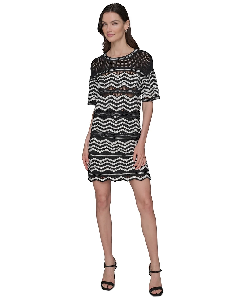 Karl Lagerfeld Paris Women's Short-Sleeve Chevron Knit Sweater Dress