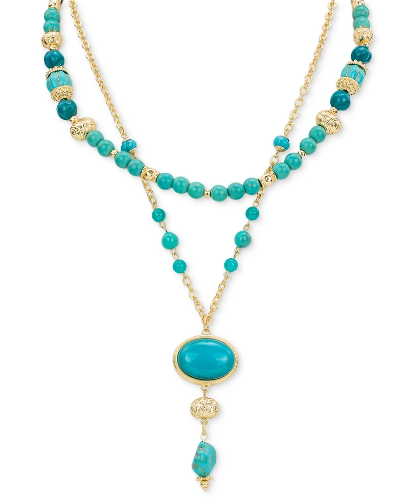 Patricia Nash Gold-Tone Mixed Stone Convertible Layered Lariat Necklace, 18" + 3" extender