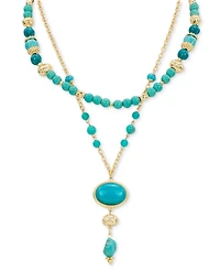 Patricia Nash Gold-Tone Mixed Stone Convertible Layered Lariat Necklace, 18" + 3" extender