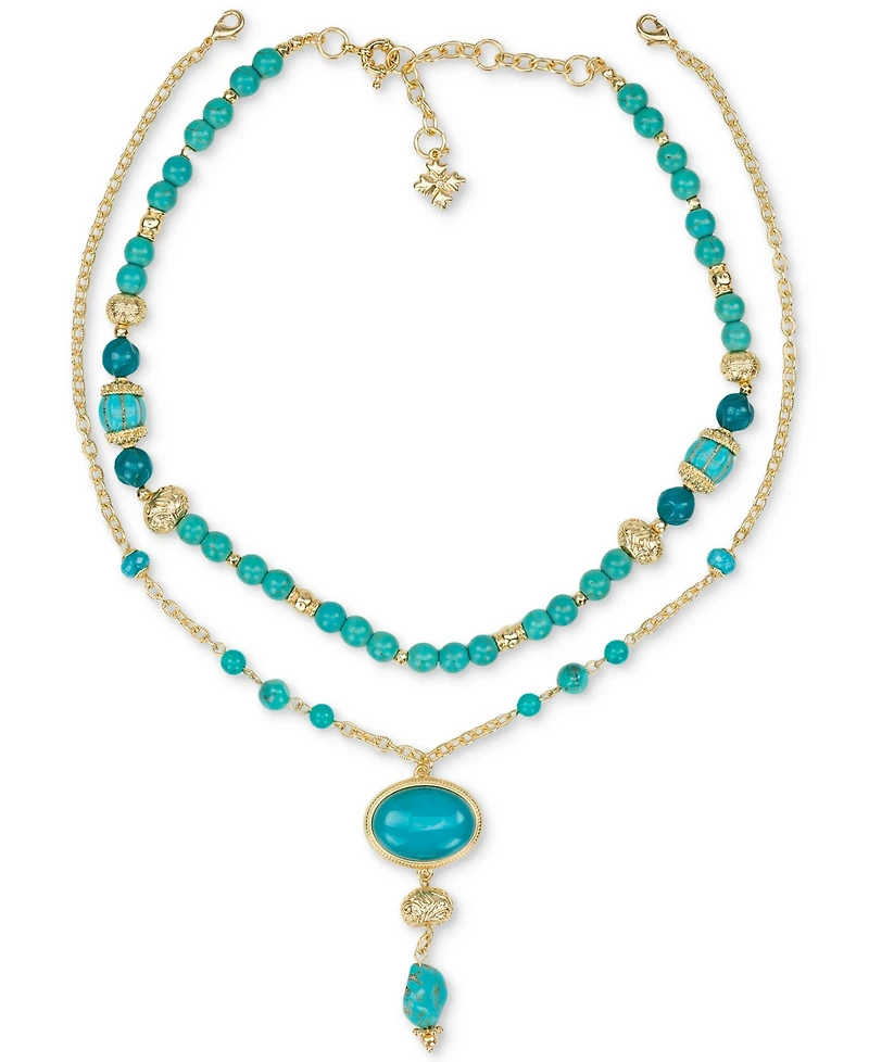 Patricia Nash Gold-Tone Mixed Stone Convertible Layered Lariat Necklace, 18" + 3" extender