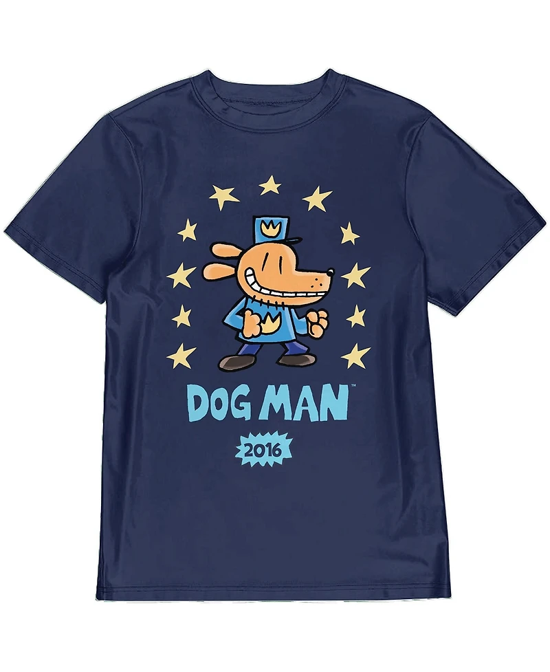 Dog Man Boys Surrounded By Stars Youth Navy Crew Neck Short Sleeve T-shirt -Xl