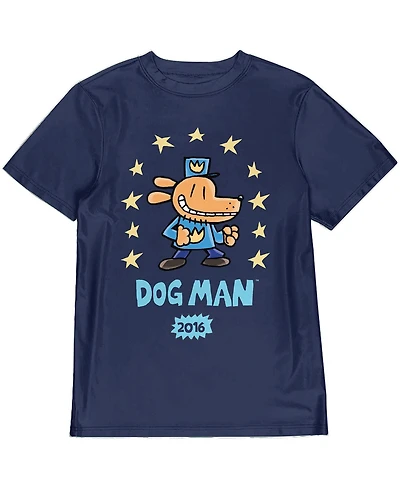 Dog Man Boys Surrounded By Stars Youth Navy Crew Neck Short Sleeve T-shirt -Xl