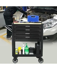 Streamdale Furniture 4 Drawers Multifunctional Tool Cart With Wheels And Wooden Top