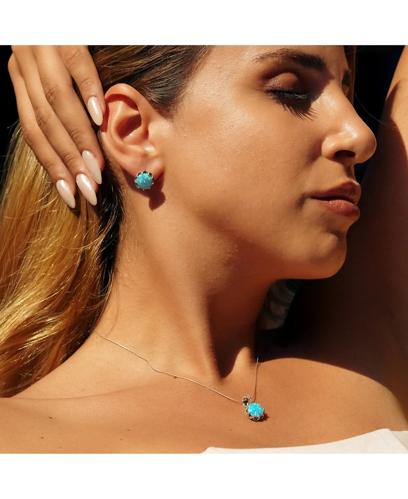 Spero London Round Opal High Quality Sterling Silver Earrings
