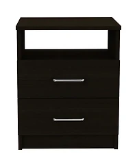 Nightstand with Open Compartment and Two Drawers for Bedroom Storage and Bedside Use