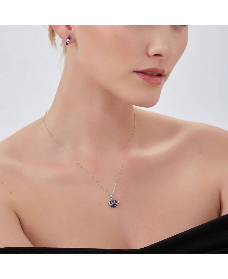 Spero London Blue Saturn Jewelled Sterling Silver Necklace
