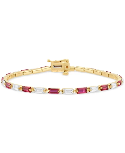 Created Sapphire (3 ct. t.w.) & Created White Sapphire (3 ct. t.w.) Bracelet in 14k Yellow Gold Over Sterling Silver