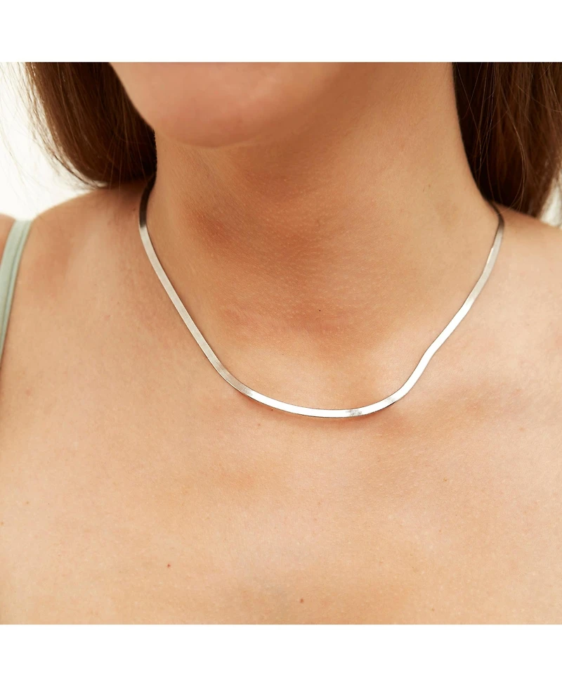 Spero London Bold Herringbone Sterling Silver Flat Snake Chain Necklace