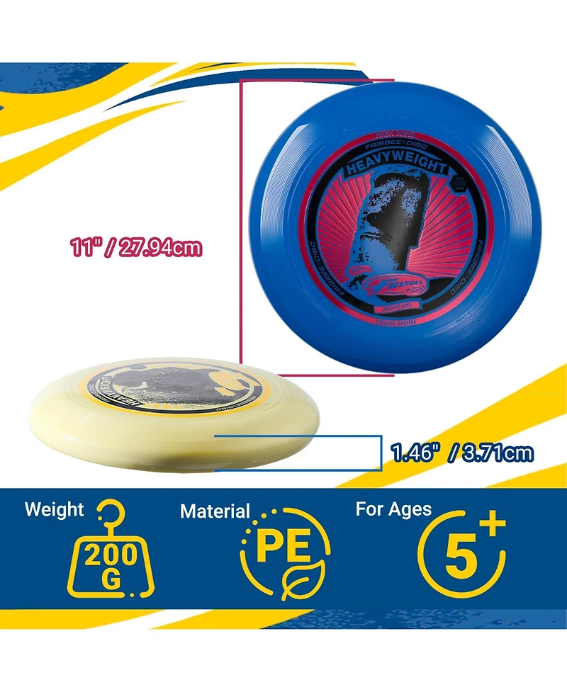Wham-o Frisbee Heavyweight 200g, 11 Inch Long Distance and Durable Disc for Outdoor Activities, Stable Flying for Family Fun - 2 Pack