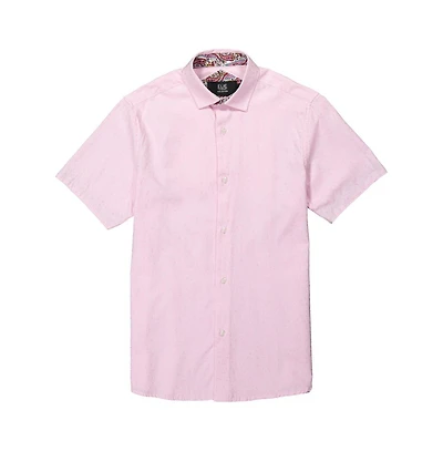 Elie Balleh Big Boys Pink Solid Jacquard Slim Fit Short Sleeve Shirt