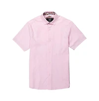 Elie Balleh Big Boys Pink Solid Jacquard Slim Fit Short Sleeve Shirt