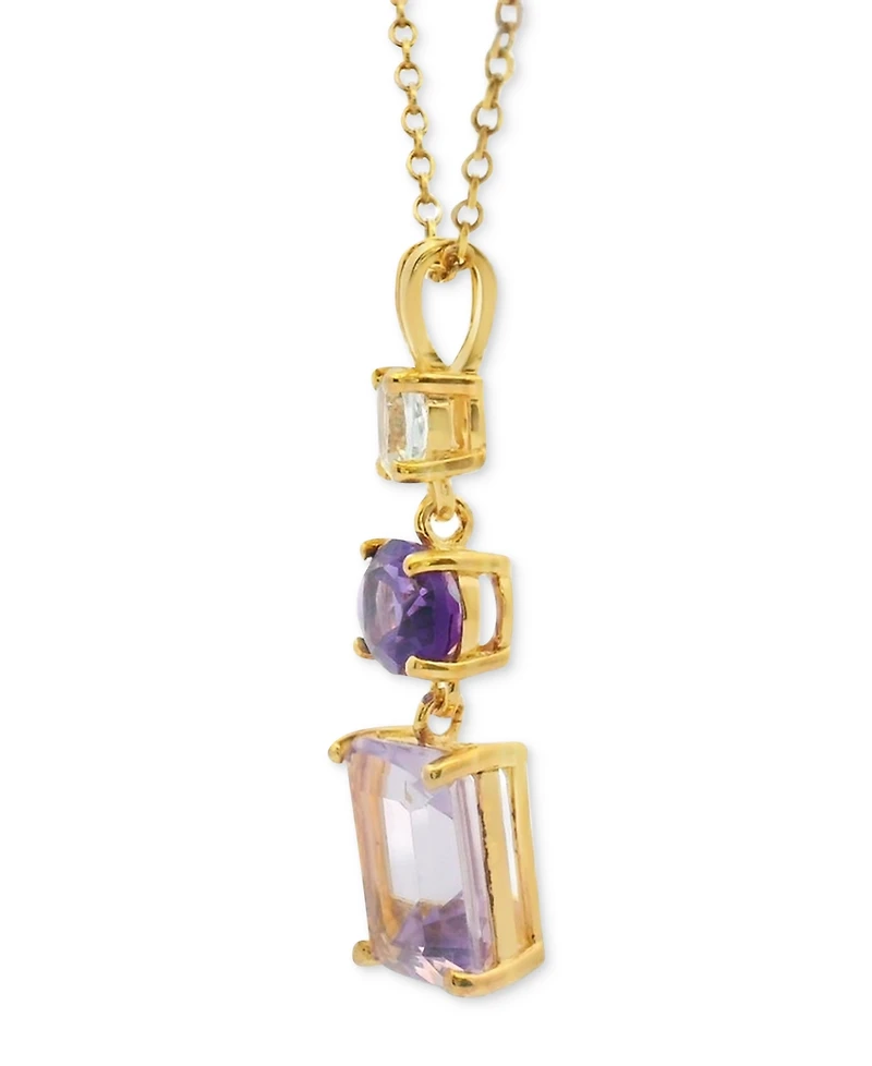 Blue Topaz (3-5/8 ct. t.w.) & White (1/3 Triple Stone 18" Pendant Necklace 14k Gold-Plated Sterling Silver (Also Amethyst)