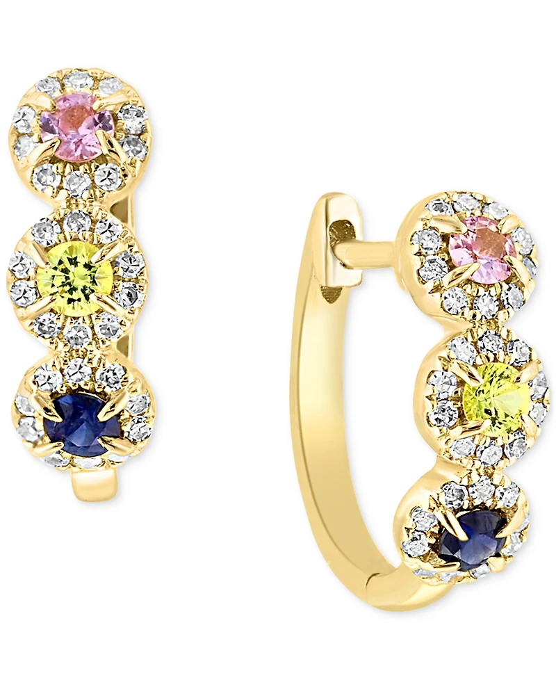 Lali Jewels Multi-Sapphire (1/3 ct. t.w.) & Diamond (1/5 ct. t.w.) Hoop Earrings in 14k Yellow Gold