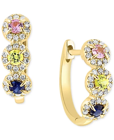 Lali Jewels Multi-Sapphire (1/3 ct. t.w.) & Diamond (1/5 ct. t.w.) Hoop Earrings in 14k Yellow Gold