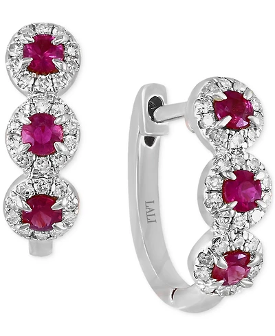 Lali Jewels Ruby (1/3 ct. t.w.) & Diamond (1/5 ct. t.w.) Hoop Earrings in 14k White Gold