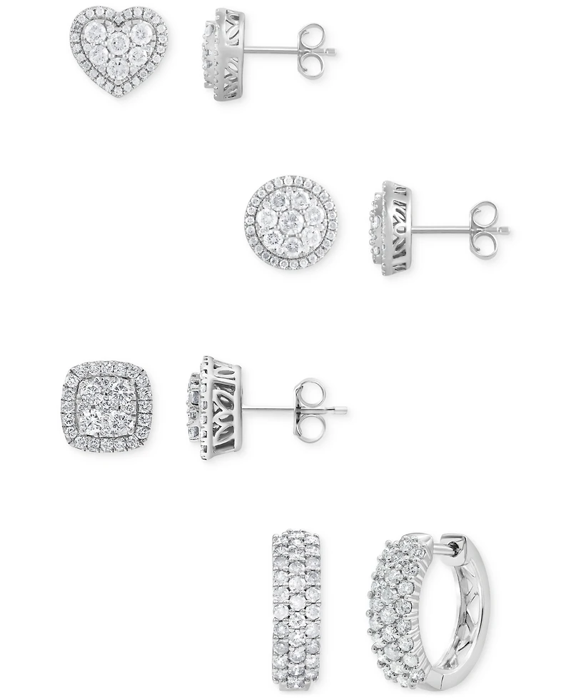 Diamond Heart Halo Cluster Stud Earrings (1 ct. t.w.) in 14k White Gold