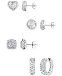 Diamond Heart Halo Cluster Stud Earrings (1 ct. t.w.) in 14k White Gold