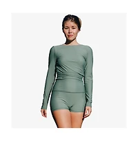 Calypsa Plus Avery 2-Piece Long Sleeve Wrap Swim Set With Reversible Top and Tummy Control Shorts