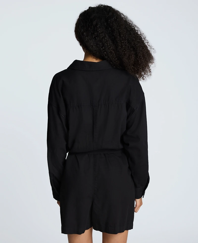 Kenneth Cole Women's Cotton Button-Front Long-Sleeve Romper