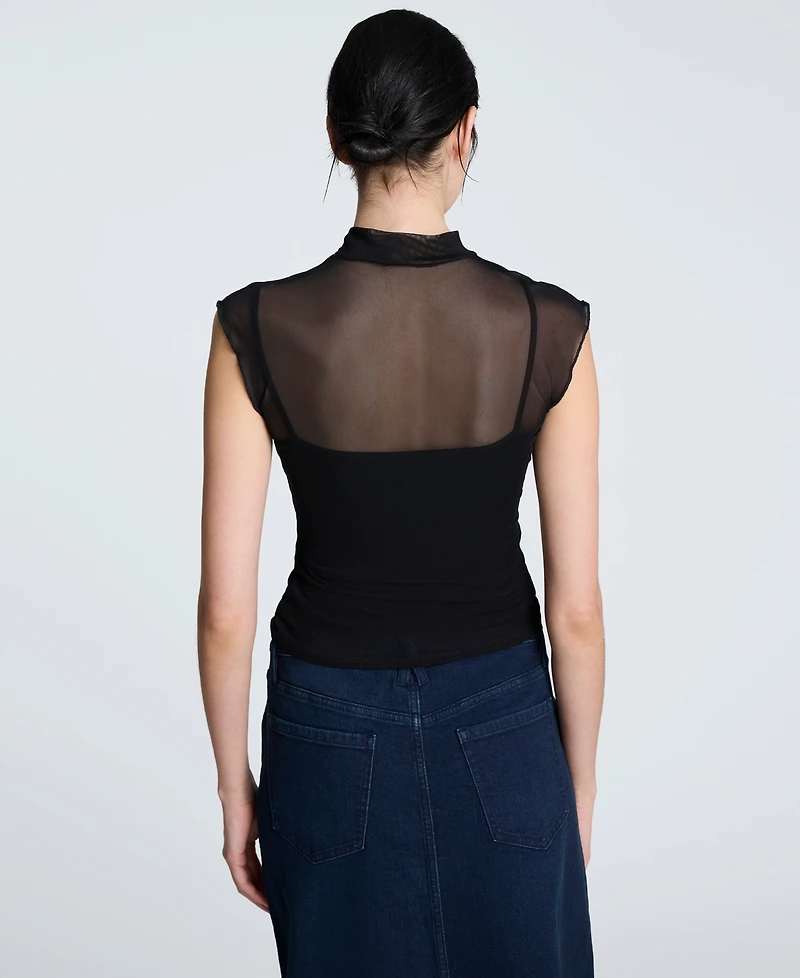 Kenneth Cole Women's Layered Mock Neck Sleeveless Top