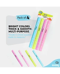 Ruler 12 Inch/ 30 Cm Jeweltone, Inches & Centimeters Plastic Straight Edge Rulers School Supplies, Standard Ruler for Kids Adults, Purple, Pink, Green