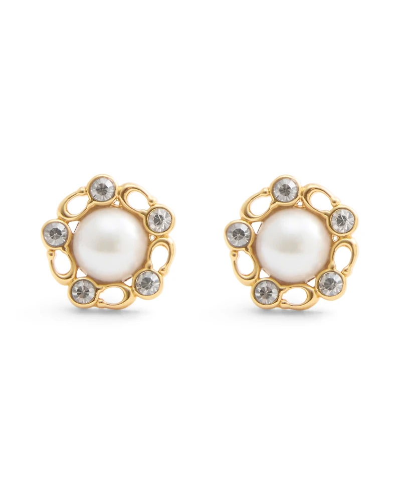 Coach Faux Stone Signature Heritage Cultivated Pearl Stud Earrings