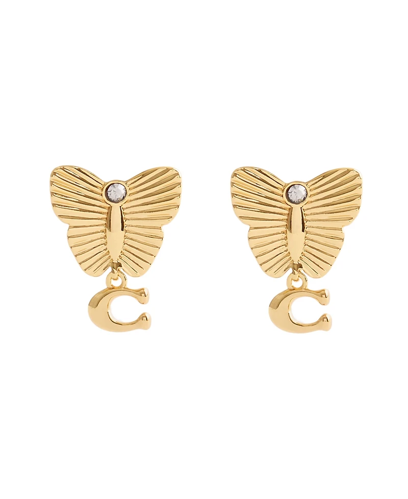 Coach Faux Stone Signature Heritage Butterfly Earrings