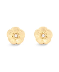 Coach Faux Cultivated Pearl Signature Heritage Tea Rose Stud Earrings