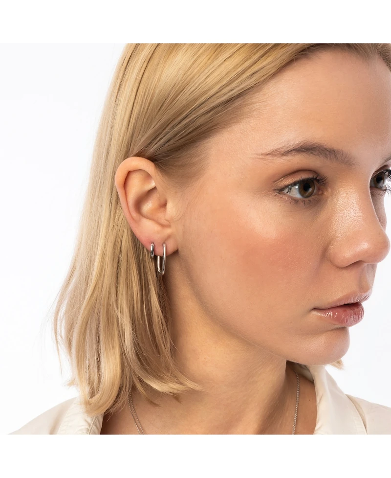 Spero London Oval Rectangular Sterling Silver Hoop Earring