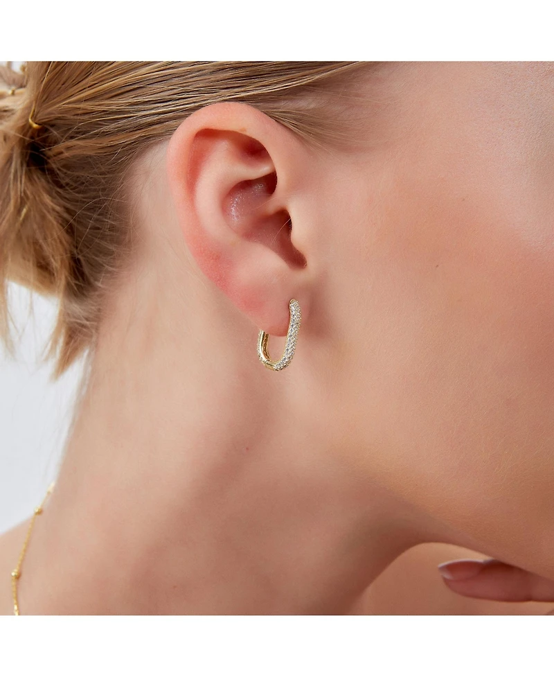 Spero London Pave Rectangular Sterling Silver Oval Hoop Earring