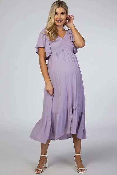 Pinkblush Maternity Lavender Smocked Ruffle Dress