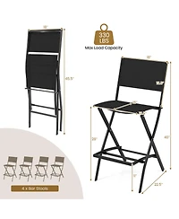 Outdoor Folding Bar Height Stool Set of 4 with Metal Frame and Footrest-Black