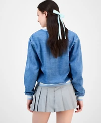 Madden Girl Juniors' Denim Varsity Bomber Jacket