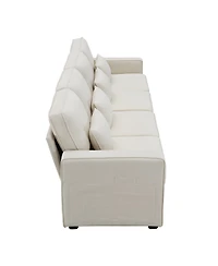 Streamdale Furniture 4-Seater Linen Sofa with Armrest Pockets and Pillows