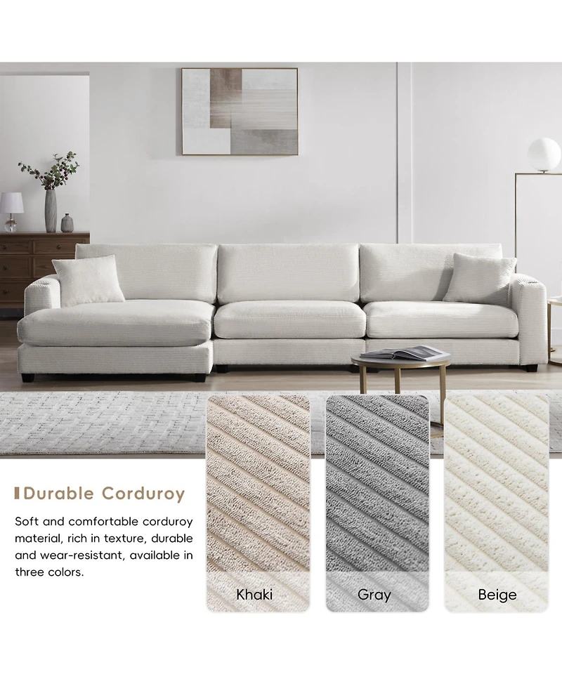Streamdale Oversized Corduroy Sectional Sofa with Usb Charging & Cup Holders