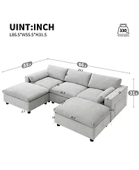 Chenille Modular Sectional Sofa with Ottomans & Pillows