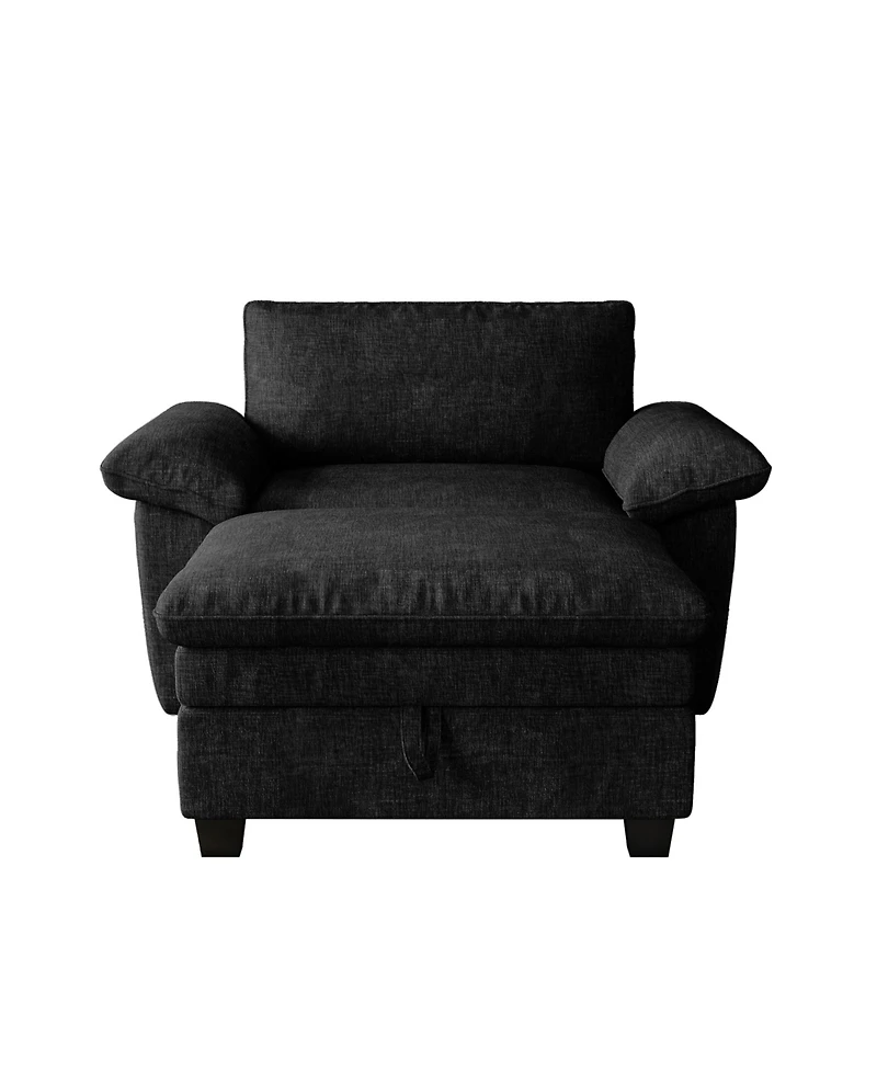 Streamdale 51" Black Chenille Chaise Lounge with Ottoman & Storage