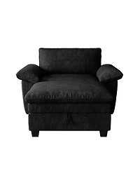 Streamdale 51" Black Chenille Chaise Lounge with Ottoman & Storage