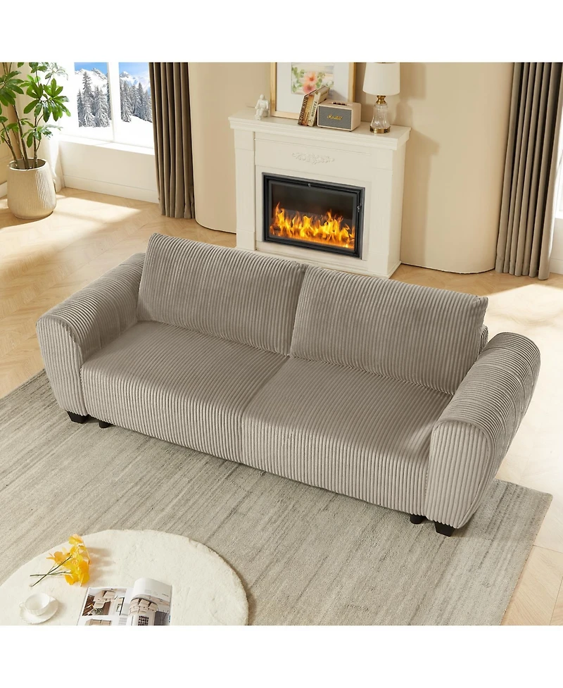 Streamdale Corduroy Sleeper Sofa Couch with Storage - Light Brown