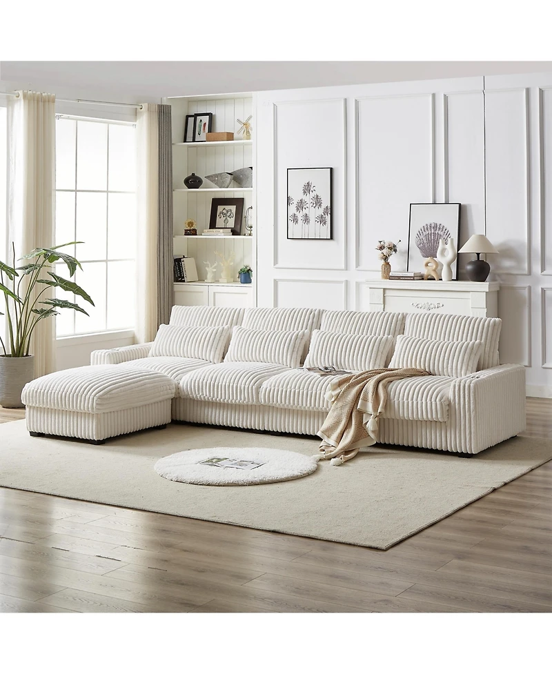 Streamdale 126" Corduroy L-Shaped Sofa w/ Cup Holder, Usb