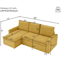 Streamdale Convertible Sleeper Sofa Bed 90" L-Shaped Sectional with Pull-Out Bed