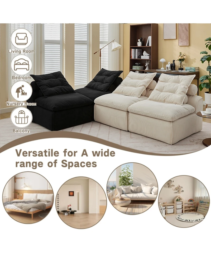 Streamdale Modular Sofa Diy, Corduroy, 4 Seats, No Armrests, Pillow-Back, Lumbar Pillow