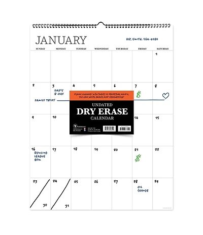 Undated 17" x 22" Dry Erase Large Wire-o Hanging Vertical Wall Calendar