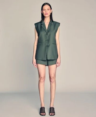 Kenneth Cole Womens Luxe Twill Sleeveless Blazer Double Welt Pocket Shorts