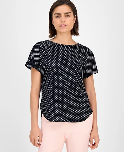Anne Klein Women's Printed Boat Neck Short-Sleeve Top