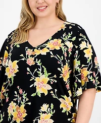 Jm Collection Plus Printed Flared-Sleeve V-Neck Top, Exclusively at Macy's